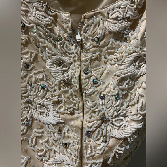 Vintage 1970s HEFTCO Beaded Wedding Gown, Matching Corset Vest Rhinestone Detail - Picture 12 of 17